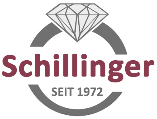 Logo mit einer stilisierten Raute über einem Kreis. Innerhalb des Kreises steht in großer roter Schrift das Wort Schillinger, darunter steht in kleinerer Schrift SEIT 1972.